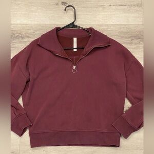 ATHLETA Cozy Karma Quarter Zip Pullover Sweatshirt Burgundy Size: Extra Small